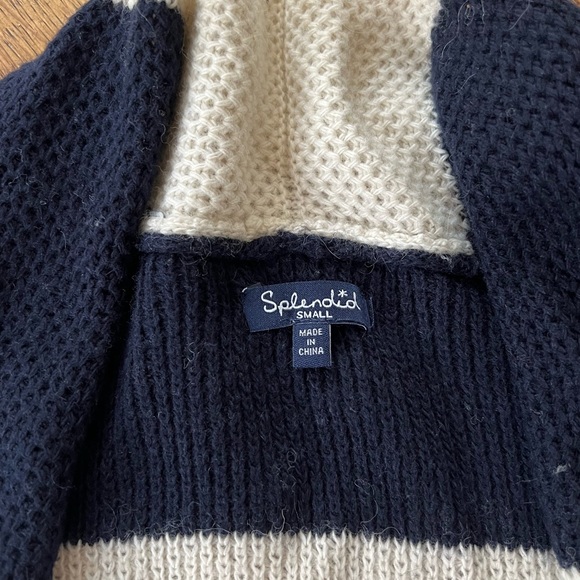 Navy/off white honeycomb knit shawl collar jacket by Splendid size small - Picture 2 of 6